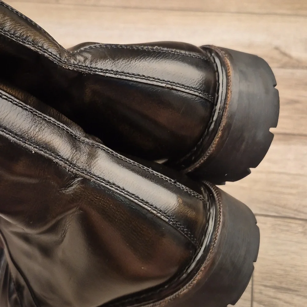 BALLY Italy Campos Dark Brown‎ Leather Designer Mens Sz 9 E Combat Lace Up Boots